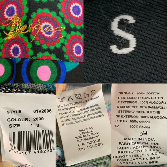 Desigual Dress S Colorful Embroidered Short Sleeve Tiered V-Neck Art To Wear - Picture 5 of 13